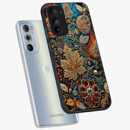 Royal Jewel Garden Glass Case displayed in angled mockup highlighting vibrant jewel inspired floral design with elegant aesthetic.