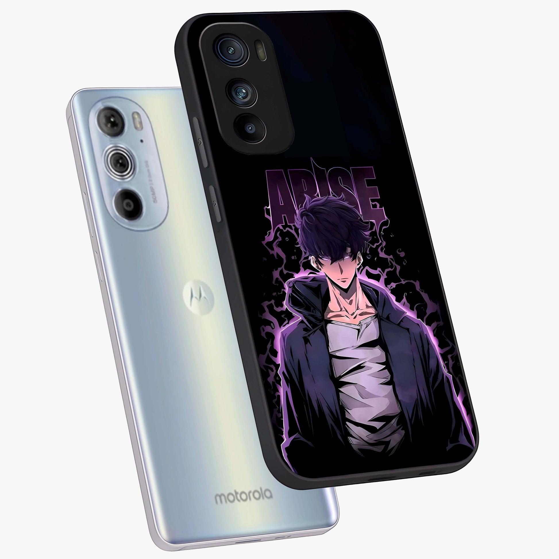 Shadow Monarch Awakening Glass Case displayed in angled mockup highlighting dramatic shadow warrior design with fantasy aesthetic.