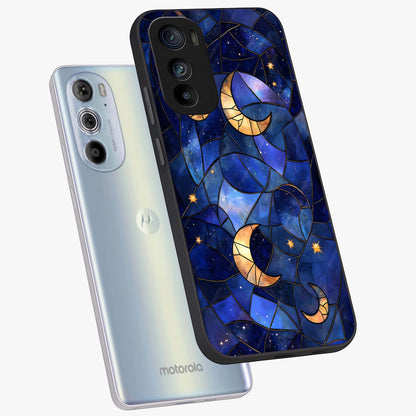 Starlit Sky Tapestry Glass Case displayed in angled mockup highlighting celestial night pattern with artistic aesthetic style.