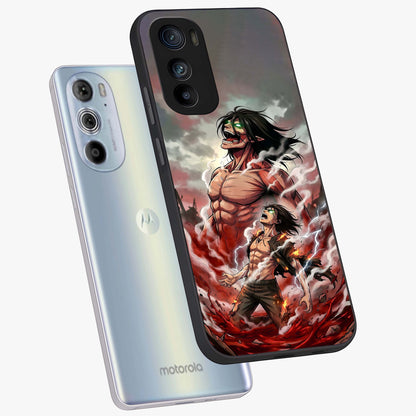 Titan Awakening Fury Glass Case displayed in angled mockup highlighting dramatic giant warrior design with bold anime aesthetic.
