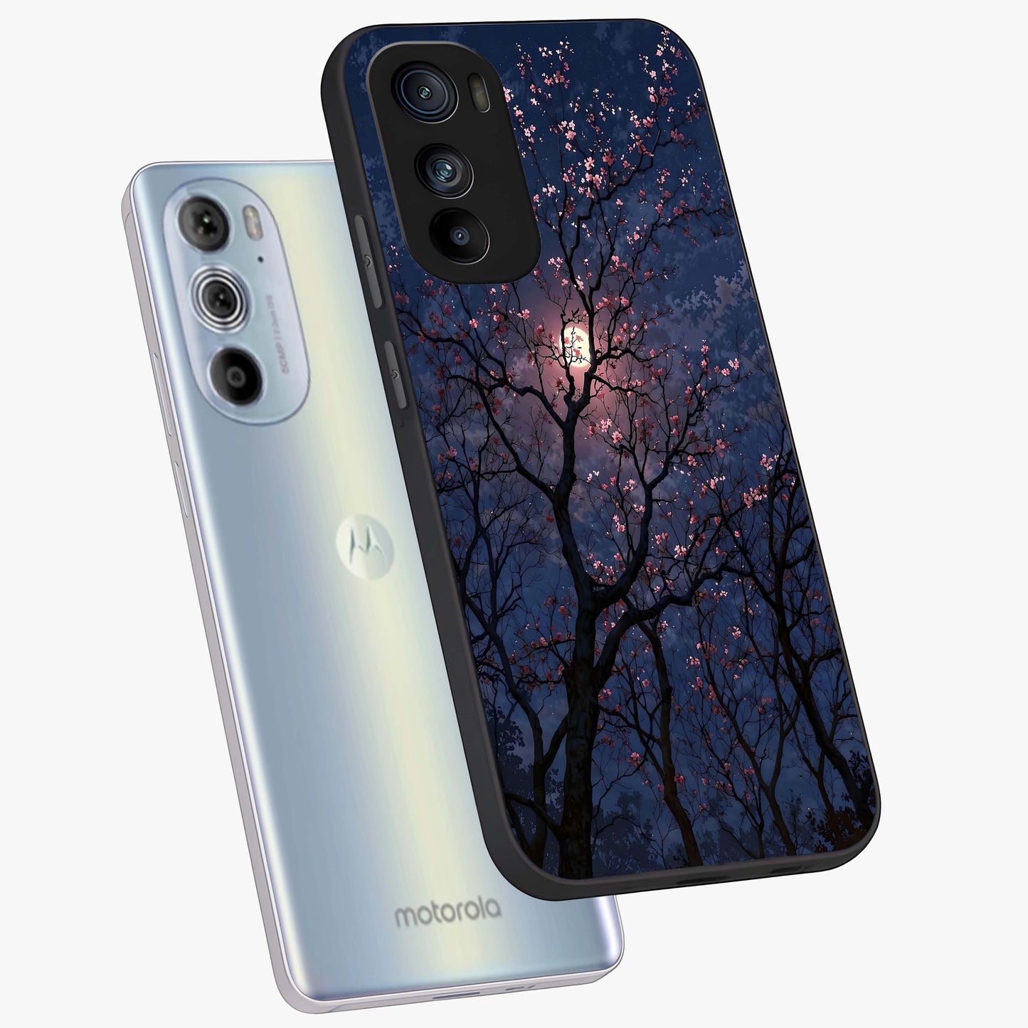 Twilight Sakura Serenade Glass Case displayed in angled mockup highlighting delicate sakura flower design with dreamy aesthetic.