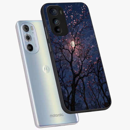 Twilight Sakura Serenade Glass Case displayed in angled mockup highlighting delicate sakura flower design with dreamy aesthetic.