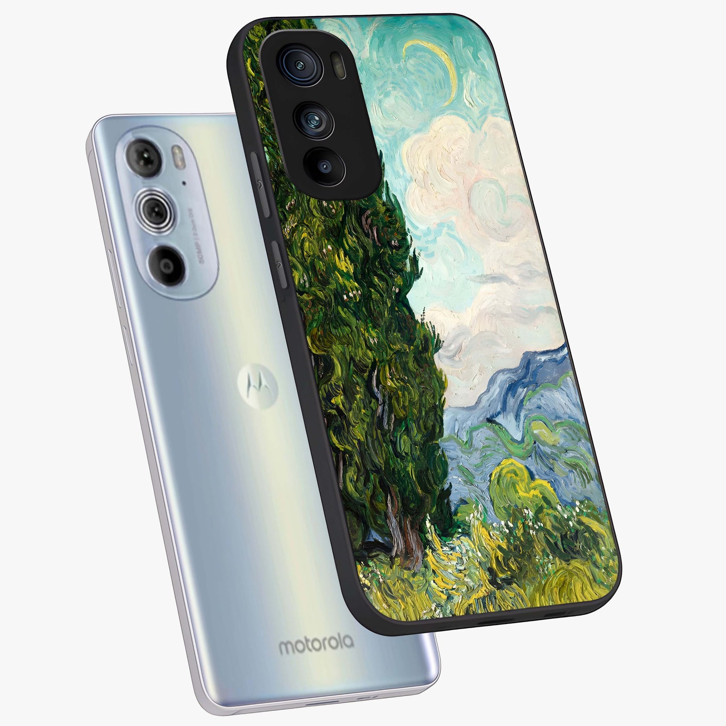 Van Gogh Vintage Art Glass Case displayed in angled mockup highlighting textured brushstroke design with classic aesthetic.