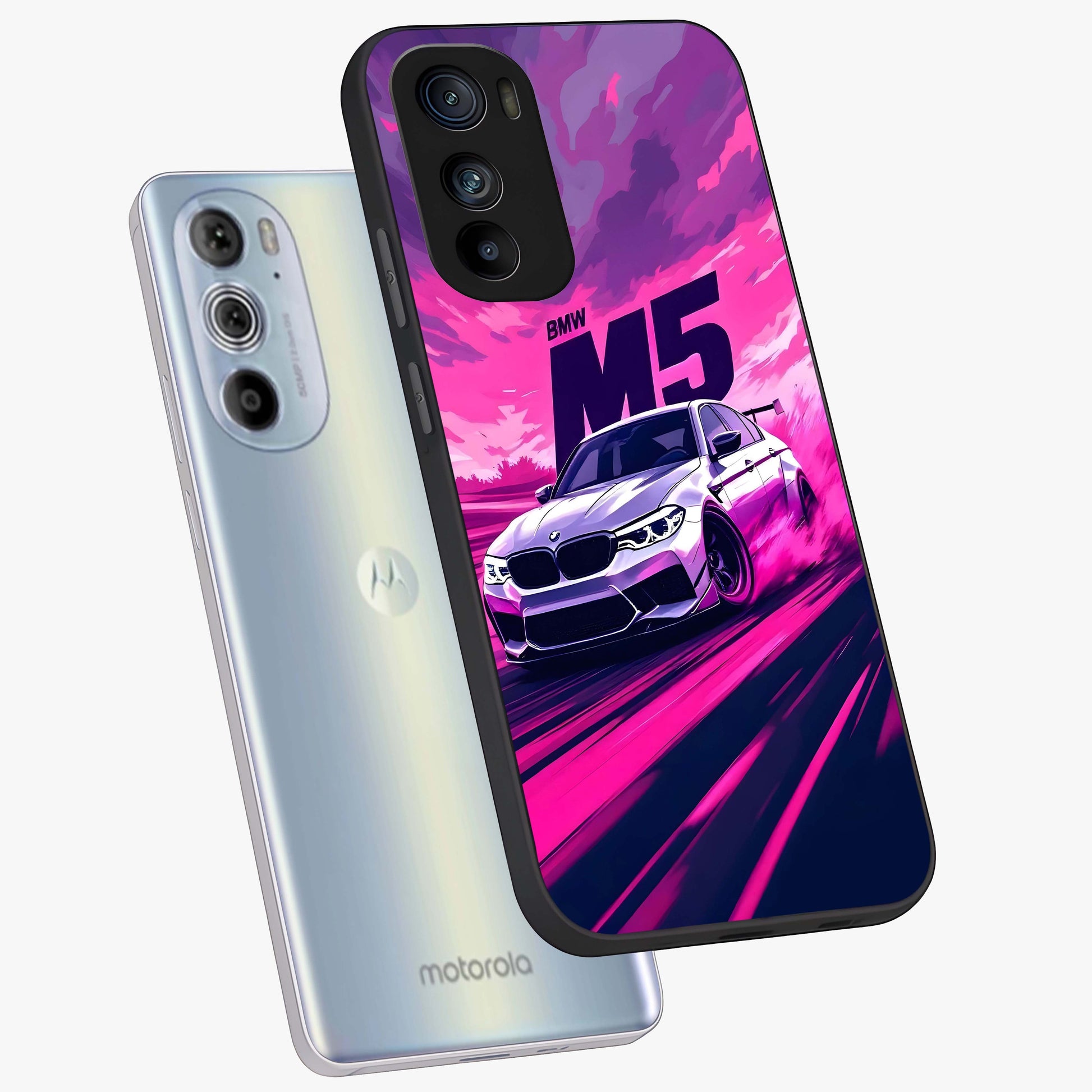 Velocity Drift Pulse Glass Case displayed in angled mockup highlighting dynamic drift design with sporty automotive aesthetic.