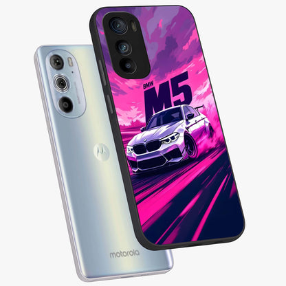Velocity Drift Pulse Glass Case displayed in angled mockup highlighting dynamic drift design with sporty automotive aesthetic.