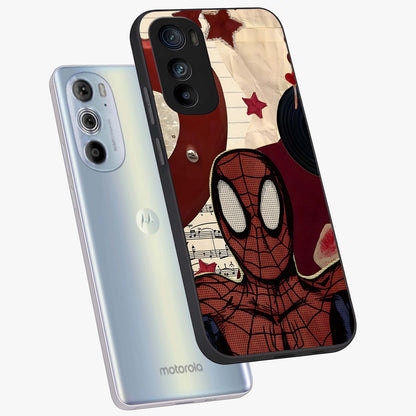 Web Warrior Vibes Glass Case displayed in angled mockup highlighting dynamic web design with comic style aesthetic.