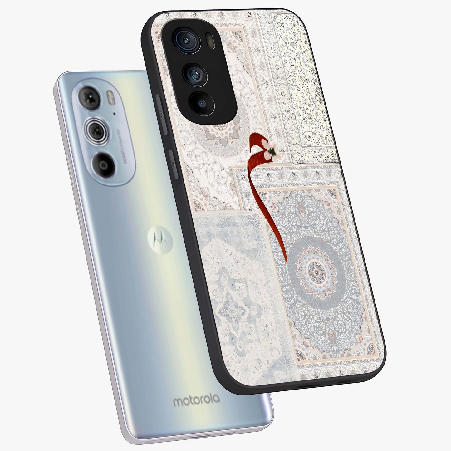 White Aesthetic Bow Glass Case displayed in angled mockup highlighting clean bow design with soft aesthetic style.