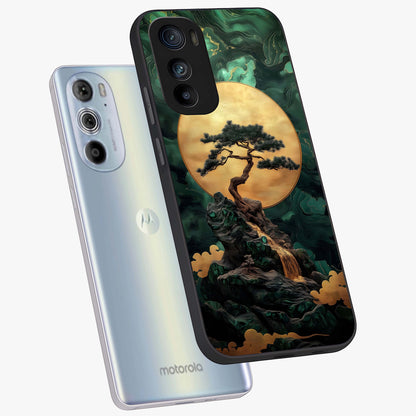 Zen Moon Rise Glass Case displayed in angled mockup highlighting peaceful lunar design with zen aesthetic style.