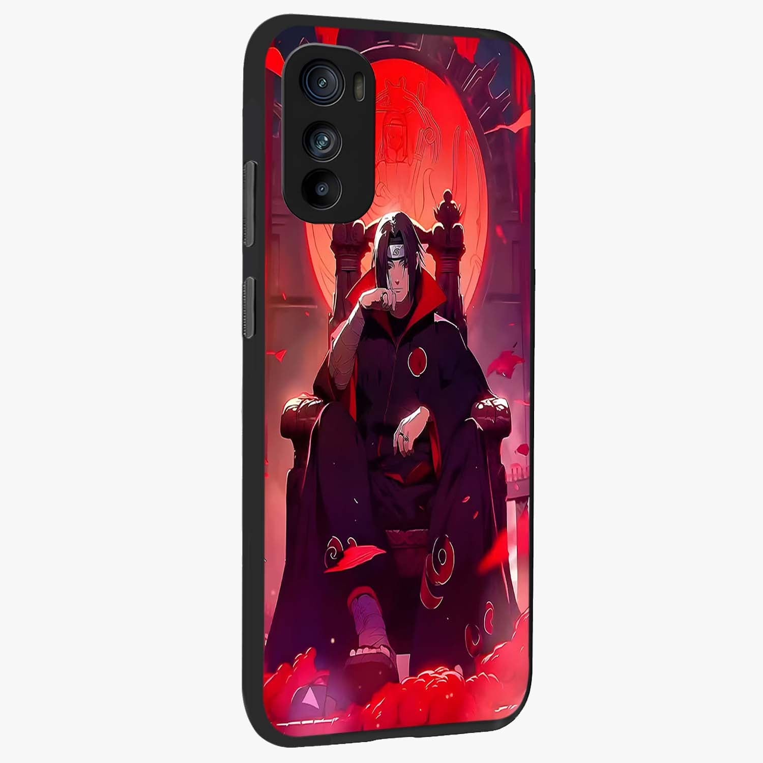 Blood Moon Sovereign Glass Case upright view showcasing powerful moon inspired artwork with cosmic aesthetic style.