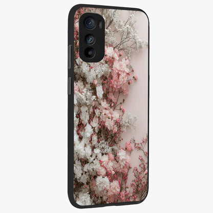 Blush Blossom Cloud Glass Case upright view showcasing calm floral cloud artwork with gentle dreamy theme.