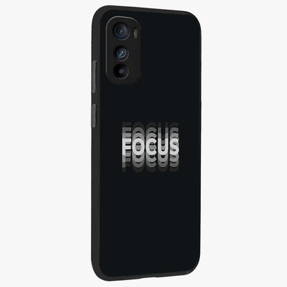 Focus Mode On Glass Case upright view showcasing strong typography statement with sleek motivational theme.