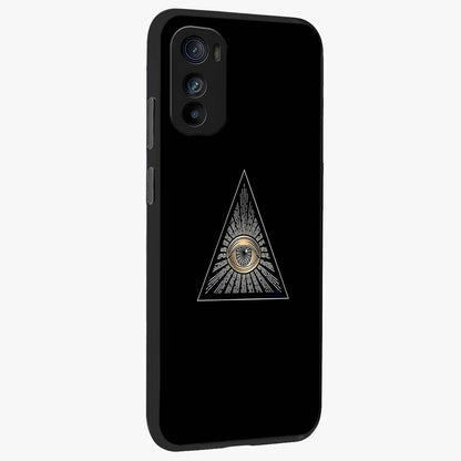 Illuminati Evil Glass Case upright view showcasing striking illuminati artwork with mysterious symbolic theme.