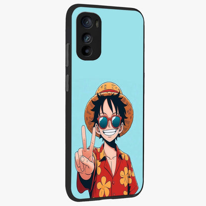 Luffy Summer Anime Vibe Glass Case upright view showcasing dynamic anime artwork with bright adventurous theme.