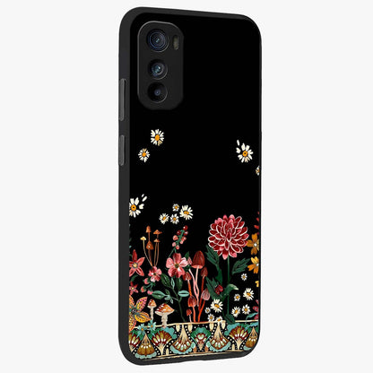 Midnight Bloom Pattern Glass Case upright view showcasing decorative floral artwork with deep night themed palette.
