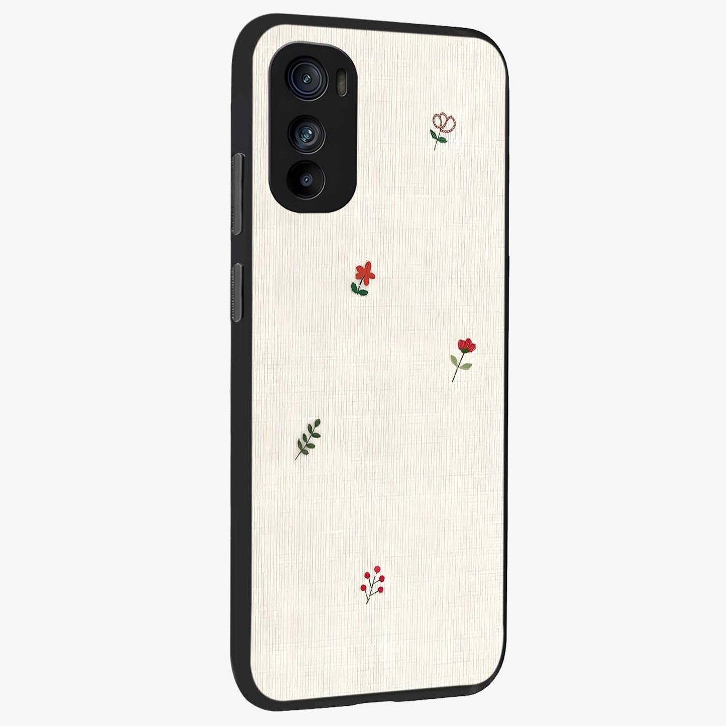 Minimalistic Blue With White Flower Pattern Glass Case upright view showcasing clean white flower artwork with calming blue theme.