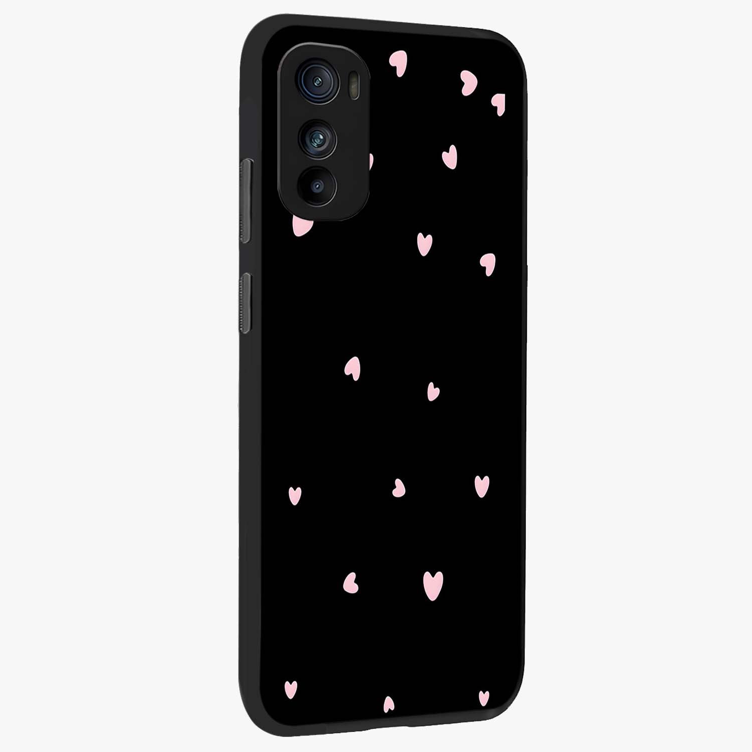 Pink Love Drops Glass Case upright view showcasing charming heart drop artwork with romantic playful theme.