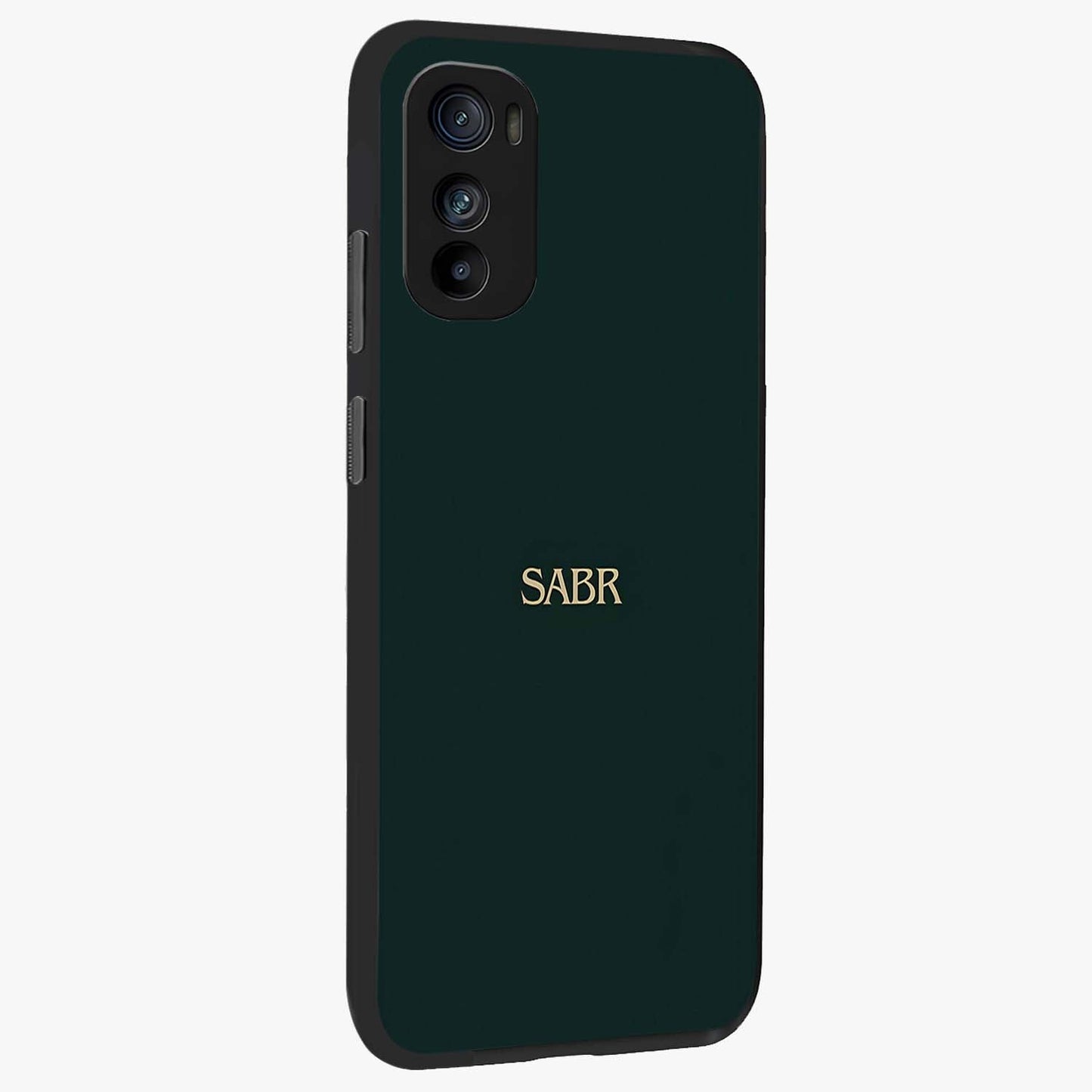 Sabr Minimal Patience Glass Case upright view showcasing calm minimalist artwork with motivational patience theme.