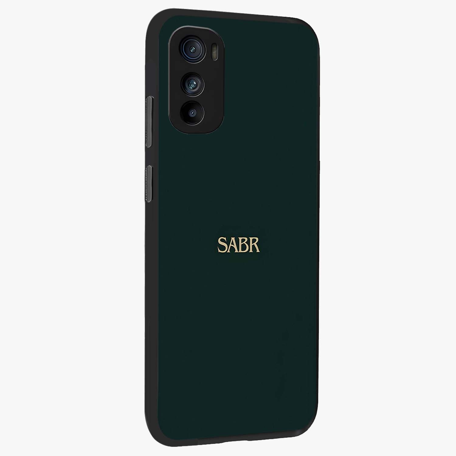 Sabr Minimal Patience Glass Case upright view showcasing calm minimalist artwork with motivational patience theme.