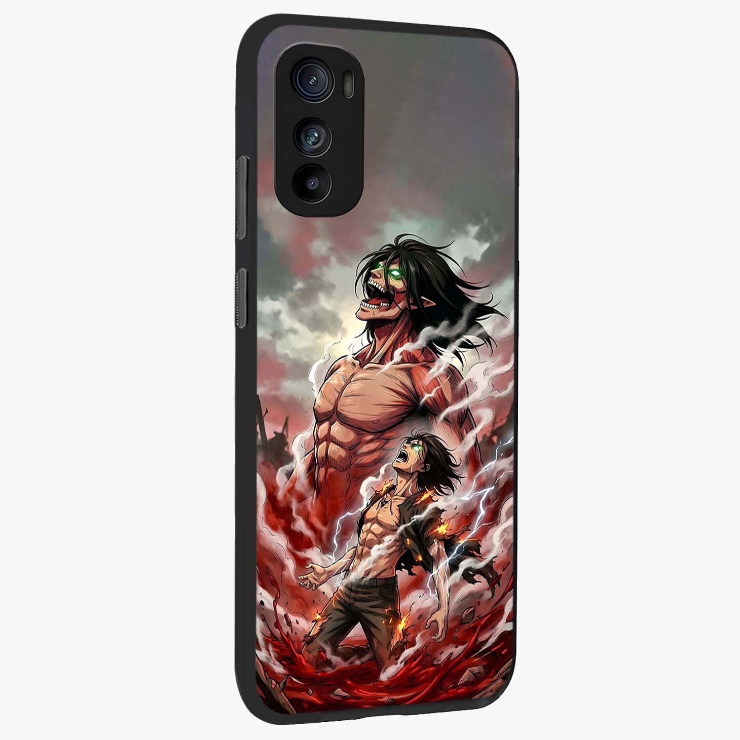 Titan Awakening Fury Glass Case upright view showcasing intense titan artwork with epic fantasy theme.