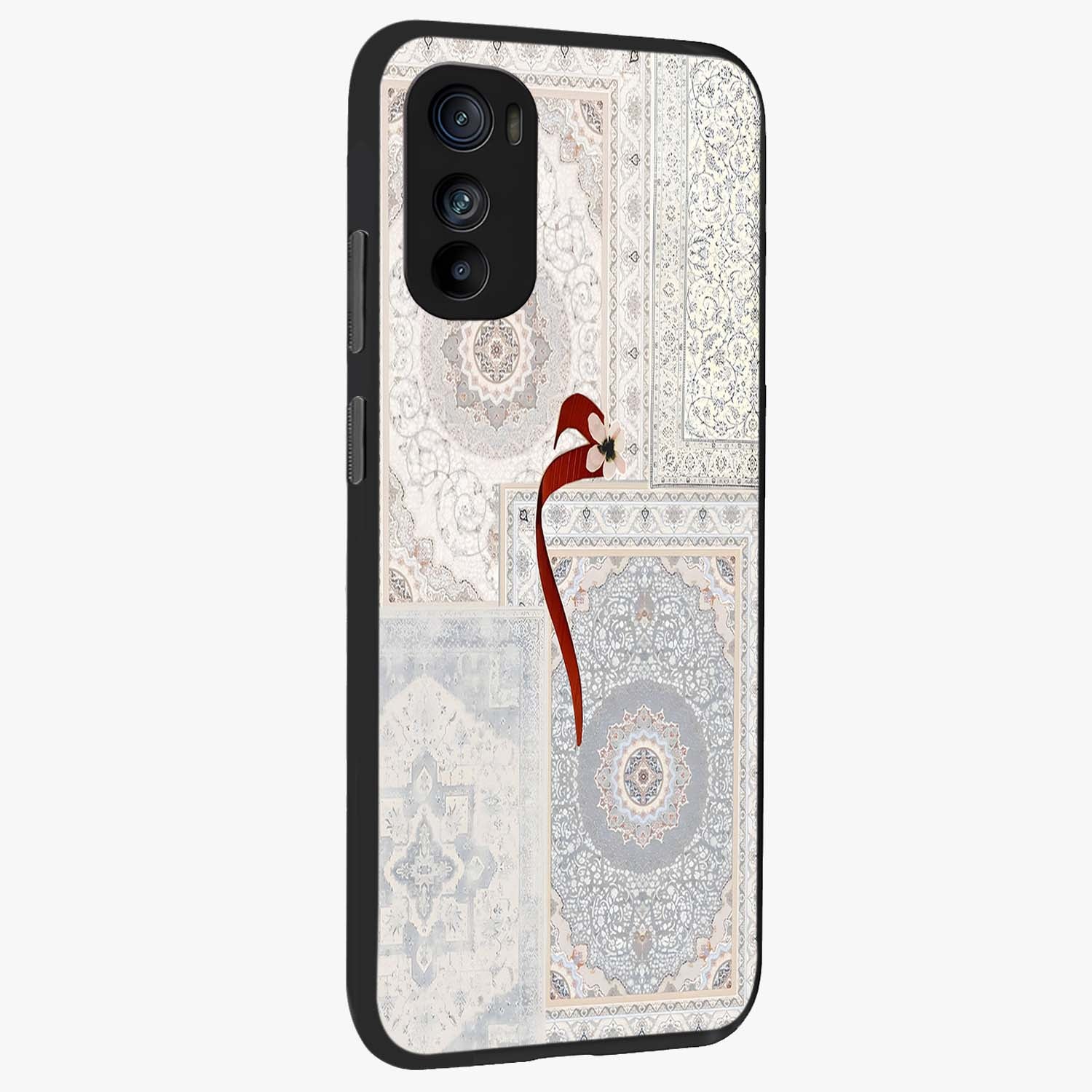 White Aesthetic Bow Glass Case upright view showcasing delicate ribbon bow artwork with cute minimalist theme.