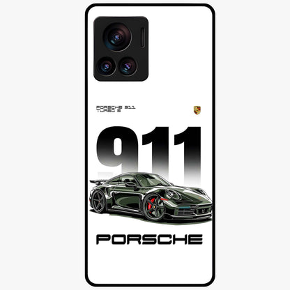 911 Turbo Dominance Glass Case showing clean flat back view with bold 911 sports car artwork and glossy glass finish.