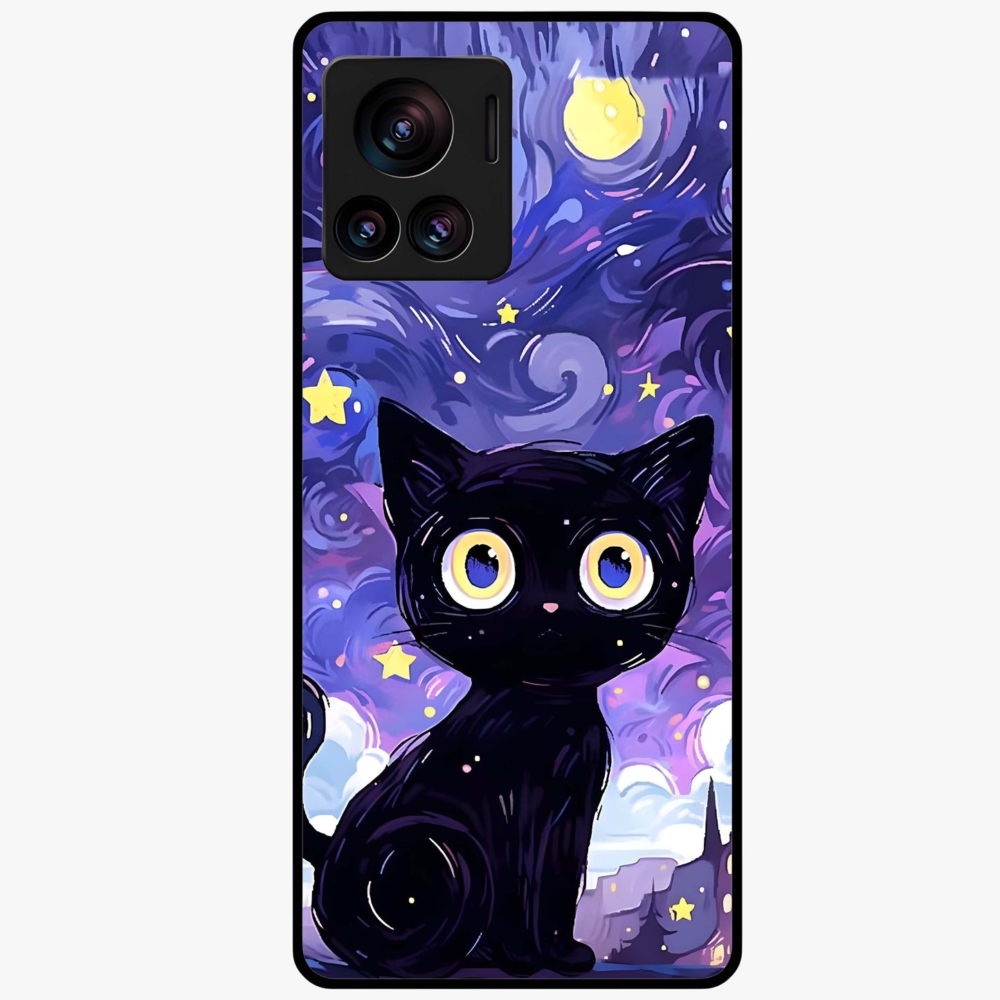 Abstract Cat Art Glass Case showing flat back view with artistic cat illustration and glossy glass finish.