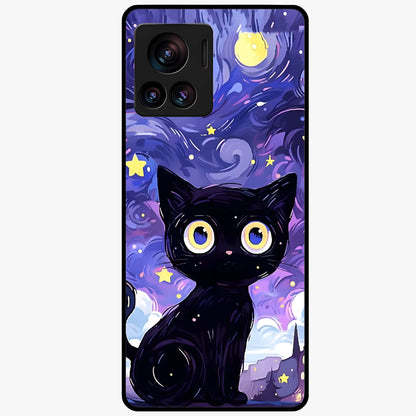 Abstract Cat Art Glass Case showing flat back view with artistic cat illustration and glossy glass finish.
