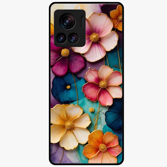 Artlyn Grace Flower Pattern Glass Case showing flat back view with elegant floral pattern artwork and glossy glass finish.