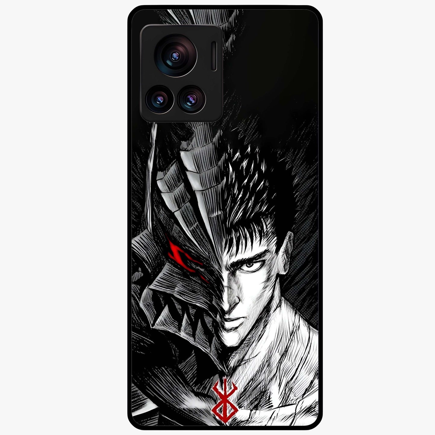 Berserker Blood Oath Glass Case showing flat back view with fierce warrior inspired artwork and glossy glass finish.