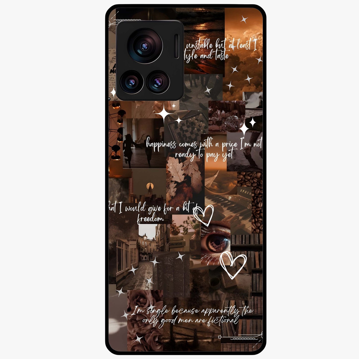 Bittersweet Aesthetic Chaos Glass Case showing flat back view with artistic chaotic aesthetic design and glossy glass finish.