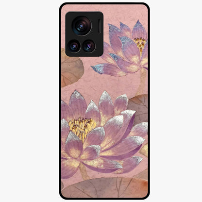 Blossom Mist Lotus Glass Case showing flat back view with serene lotus blossom artwork and glossy glass finish.