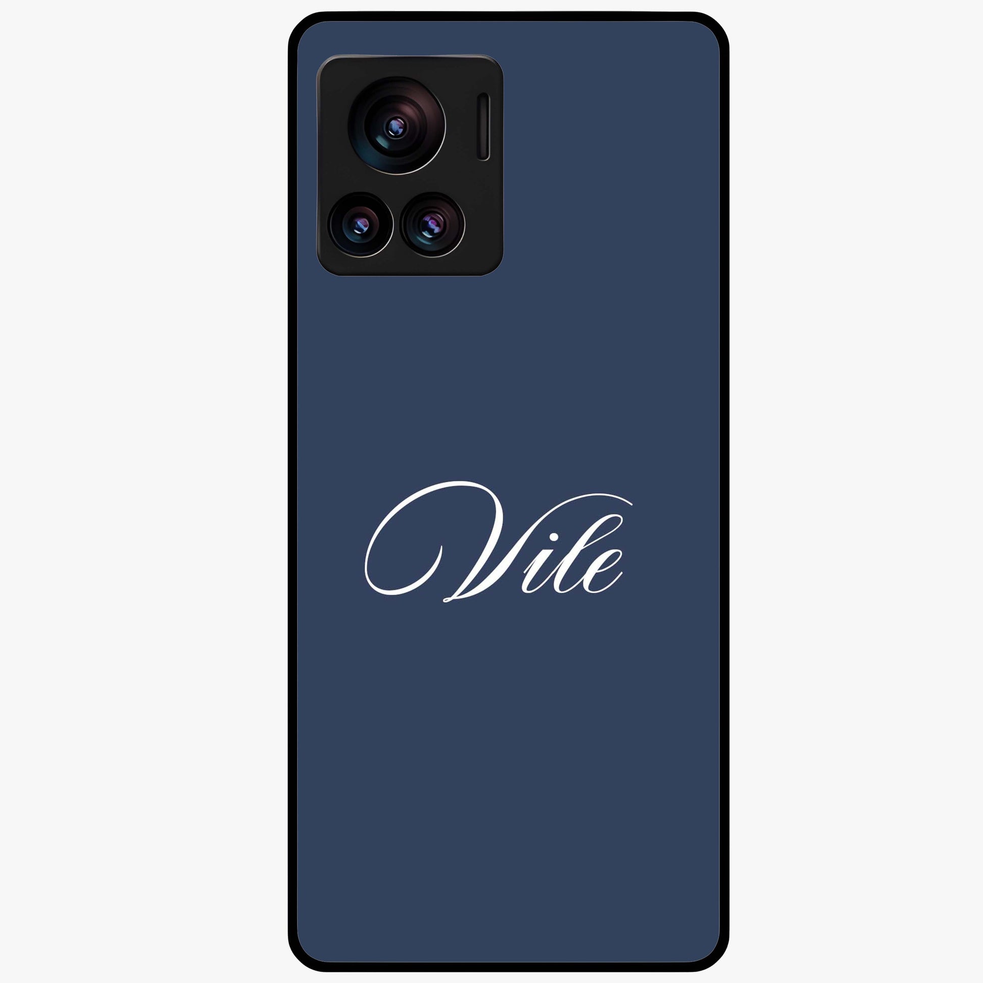 Blue Background Personalized Custom Name Glass Case showing flat back view with minimal blue background and custom name design.