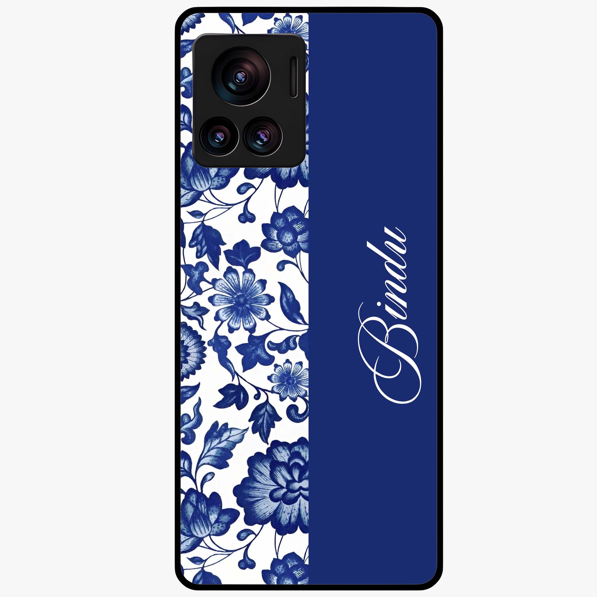 Blue Vintage Floral Pattern Glass Case upright view showcasing timeless floral illustration with vintage inspired style.