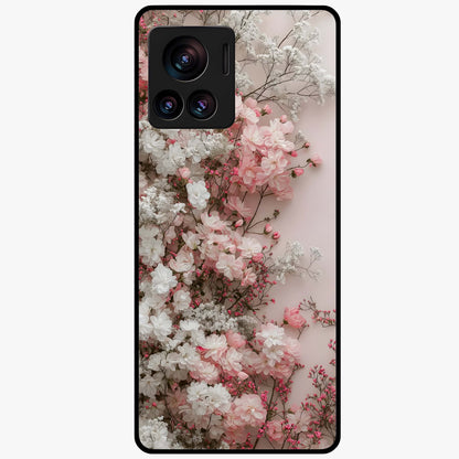 Blush Blossom Cloud Glass Case showing flat back view with dreamy blush cloud blossom artwork and glossy glass finish.