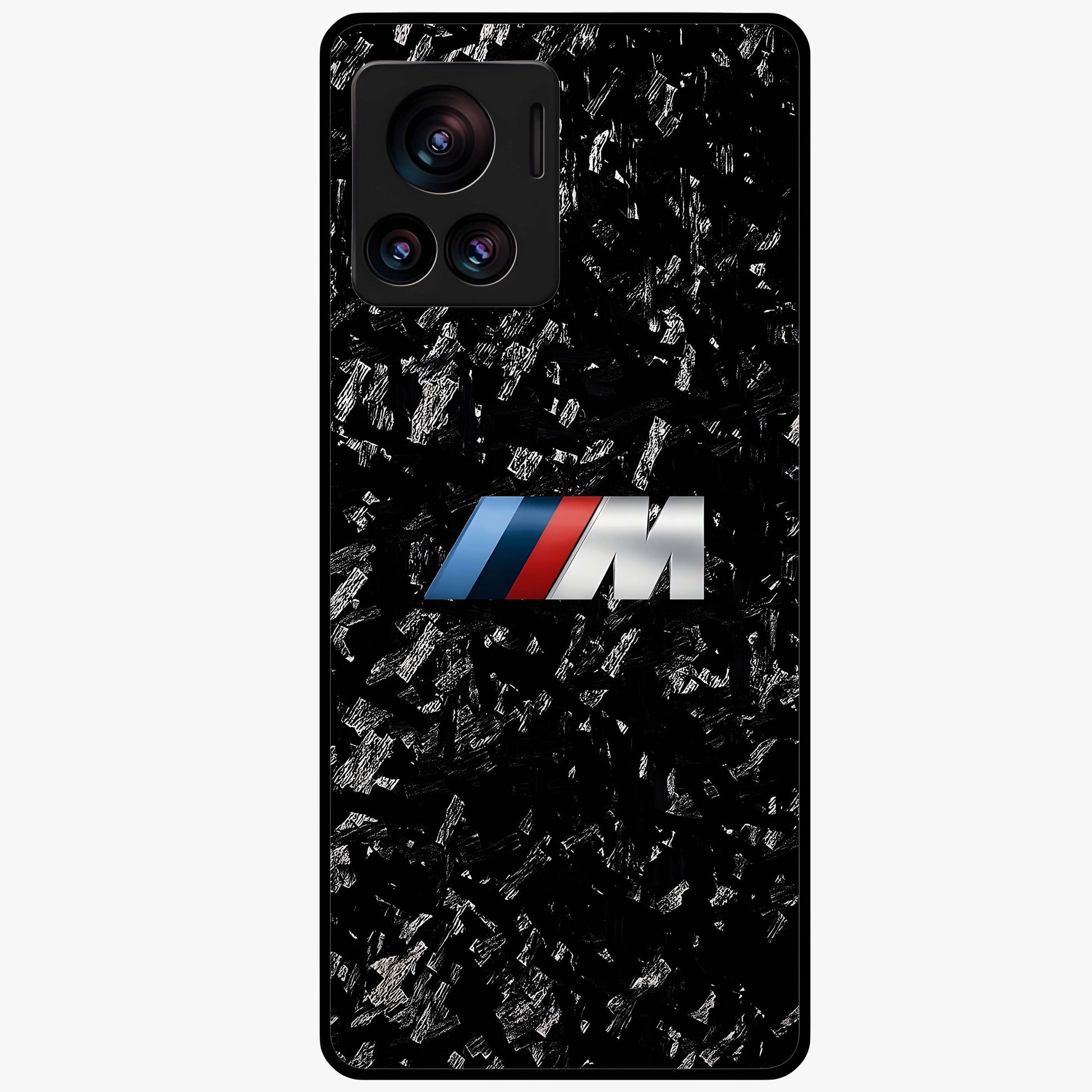 Carbon Speed Mark Glass Case showing flat back view with sporty carbon pattern artwork and glossy glass finish.
