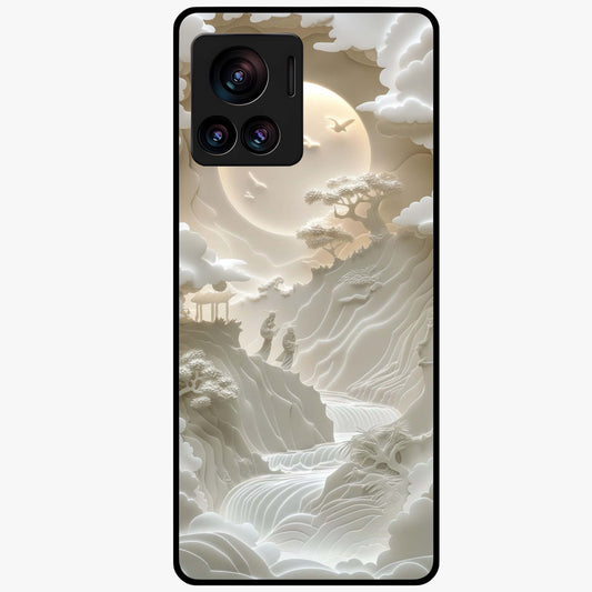 Celestial Origami Glass Case showing flat back view with artistic origami inspired celestial artwork and glossy glass finish.