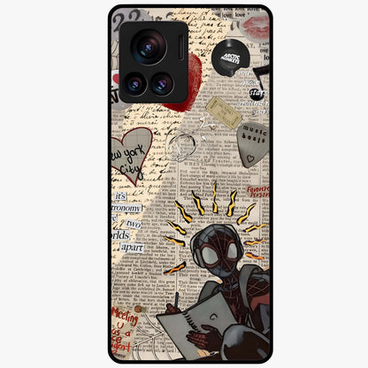 City Dream Sketch Glass Case showing flat back view with artistic city skyline sketch artwork and glossy glass finish.