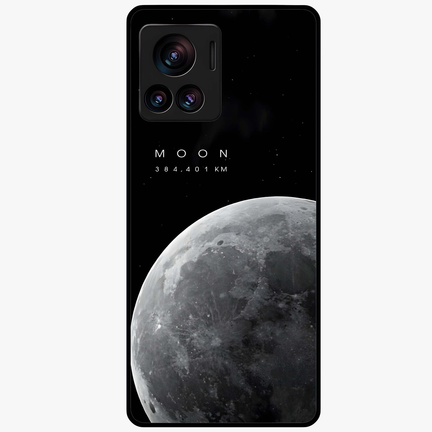 Cosmic Moon Glow Glass Case showing flat back view with glowing moon artwork and glossy glass finish.