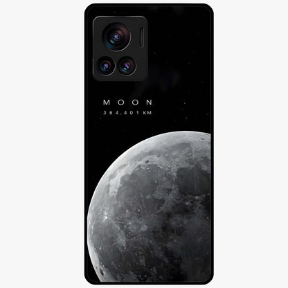Cosmic Moon Glow Glass Case showing flat back view with glowing moon artwork and glossy glass finish.