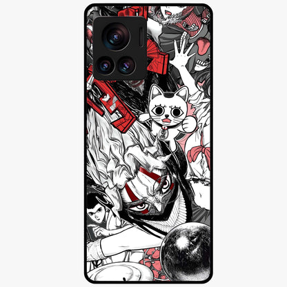 Crimson Chaos Panel Glass Case showing flat back view with bold crimson abstract artwork and glossy glass finish.