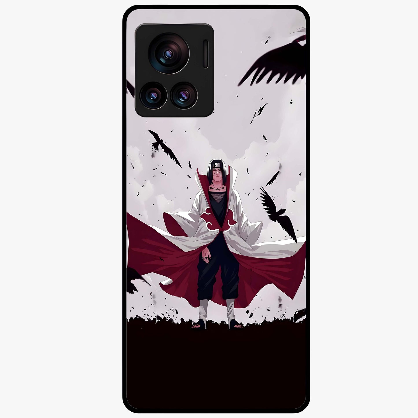 Crimson Crow Ascension Glass Case showing flat back view with mystical crow artwork and glossy glass finish.