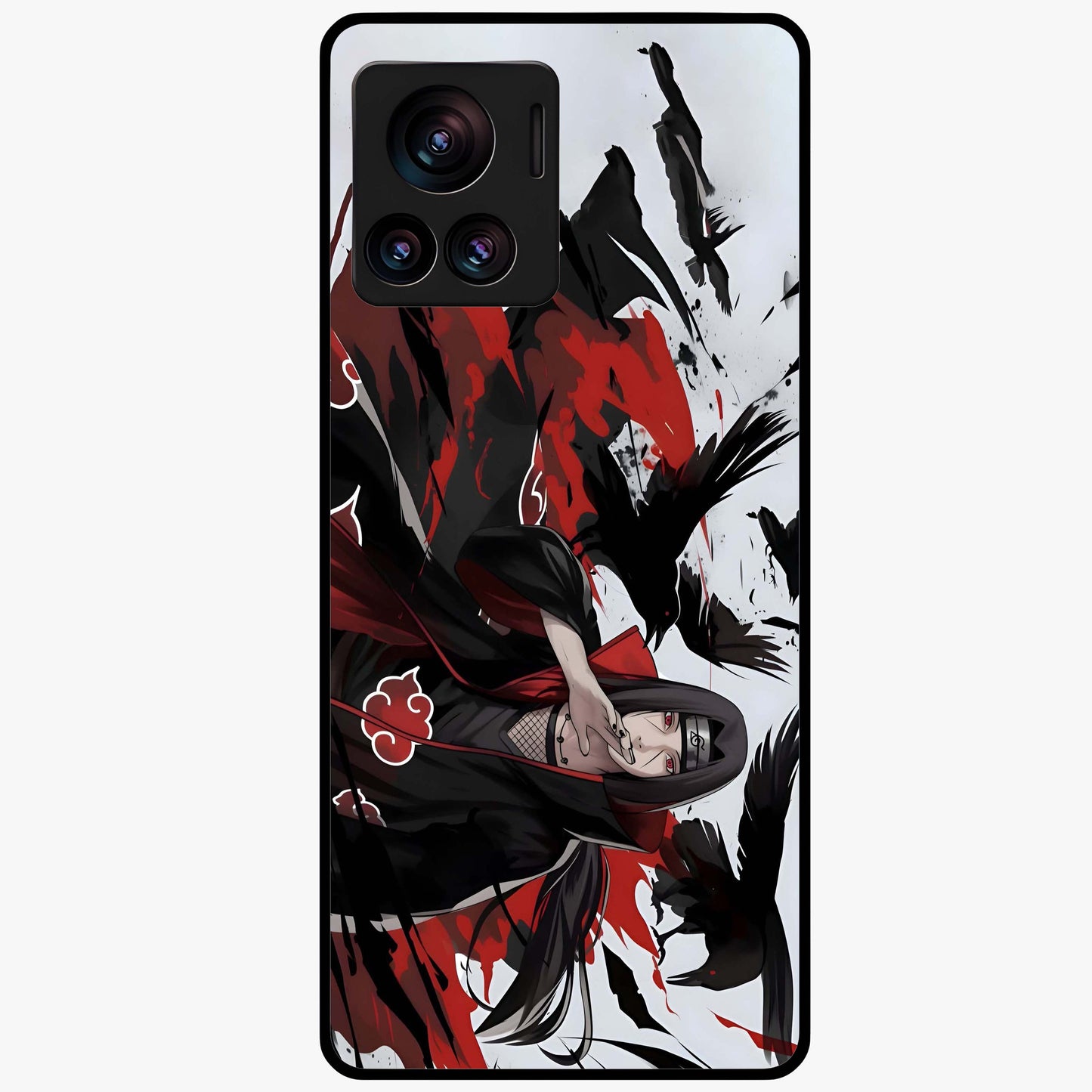 Crimson Crow Illusion Glass Case showing flat back view with artistic crow illusion artwork and glossy glass finish.