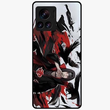Crimson Crow Illusion Glass Case showing flat back view with artistic crow illusion artwork and glossy glass finish.