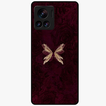 Crimson Fade Butterfly Glass Case showing flat back view with fading butterfly artwork and glossy glass finish.