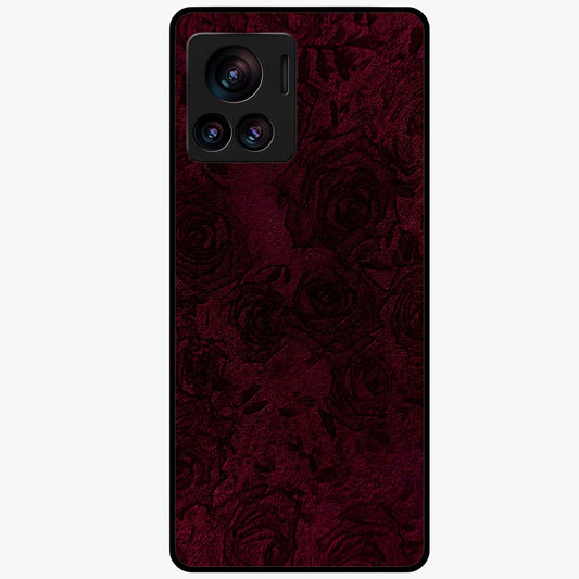 Crimson Fade Flow Glass Case showing flat back view with flowing crimson gradient artwork and glossy glass finish.