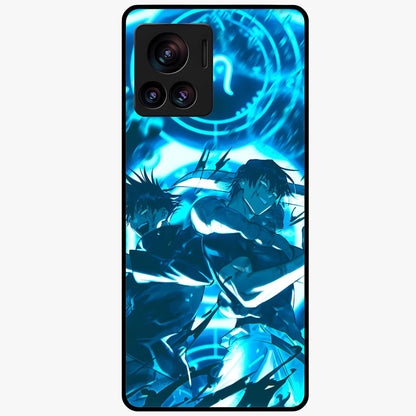 Cursed Energy Clash Glass Case showing flat back view with intense cursed energy artwork and glossy glass finish.