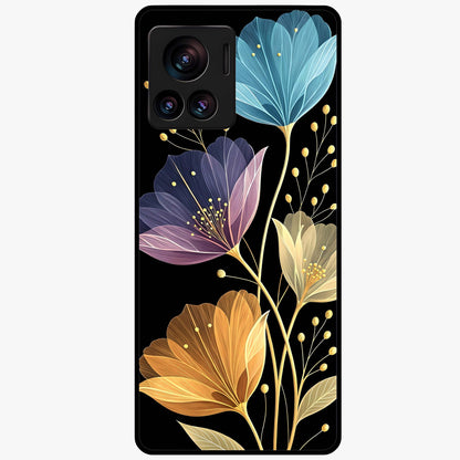 Delicate Multicolor Flowers Glass Case showing flat back view with vibrant floral artwork and glossy glass finish.