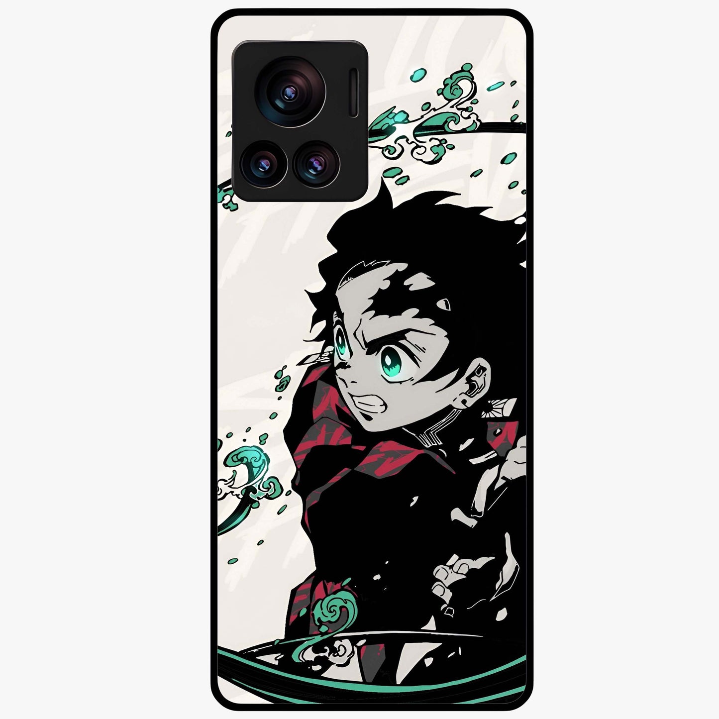Demon Slayer Glass Case showing flat back view with bold anime inspired artwork and glossy glass finish.