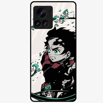 Demon Slayer Glass Case showing flat back view with bold anime inspired artwork and glossy glass finish.