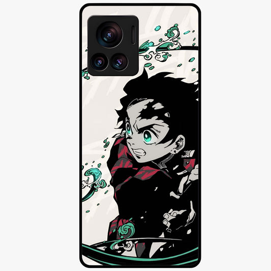 Demon Slayer Glass Case showing flat back view with bold anime inspired artwork and glossy glass finish.
